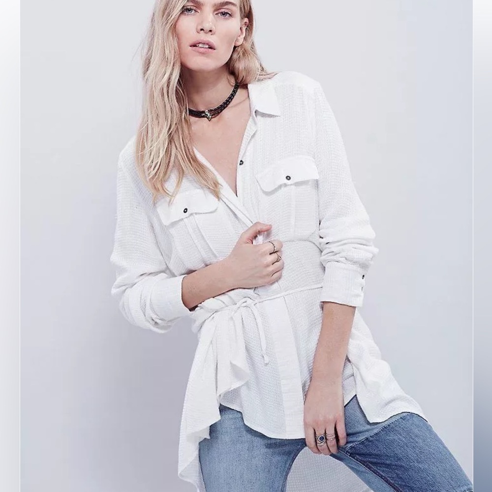 Free People White Button Down Shirt